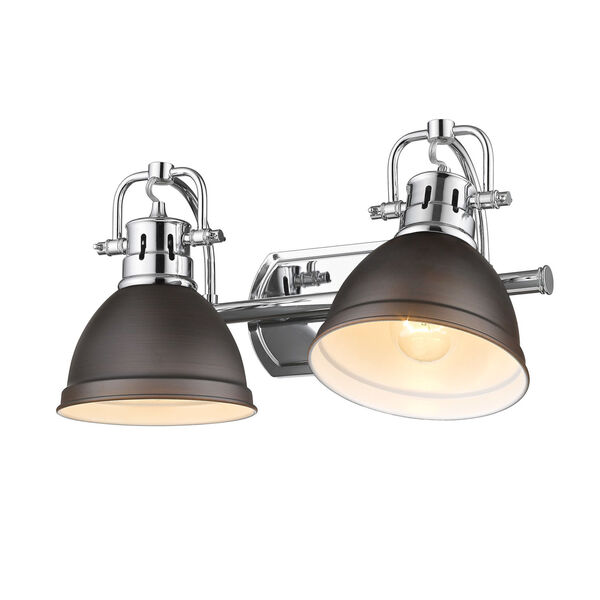Duncan Chrome Two-Light Bath Vanity with Rubbed Bronze Shades, image 3